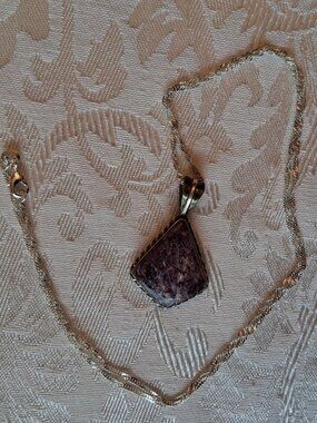 New Semi Precious Purple Gemstone Pendant on Sterling Silver Chain Necklace
